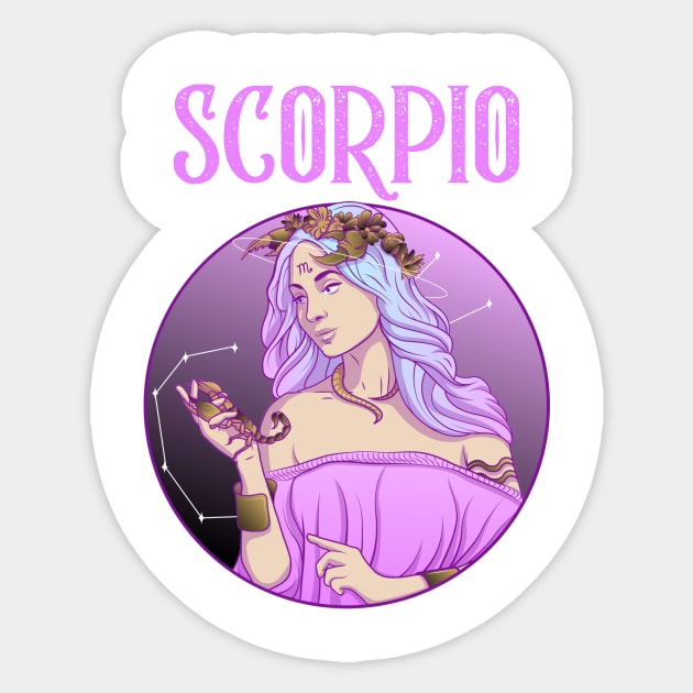 Scorpio Zodiac Beautiful Female V2 Sticker by Tip Top Tee's